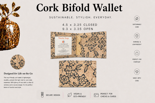Bi-Fold Cork Wallet - Vegan - Handmade - ID Window