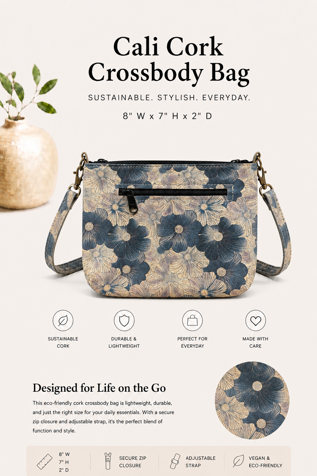 Cali Cork Crossbody Bag – Handmade - Vegan - Purse