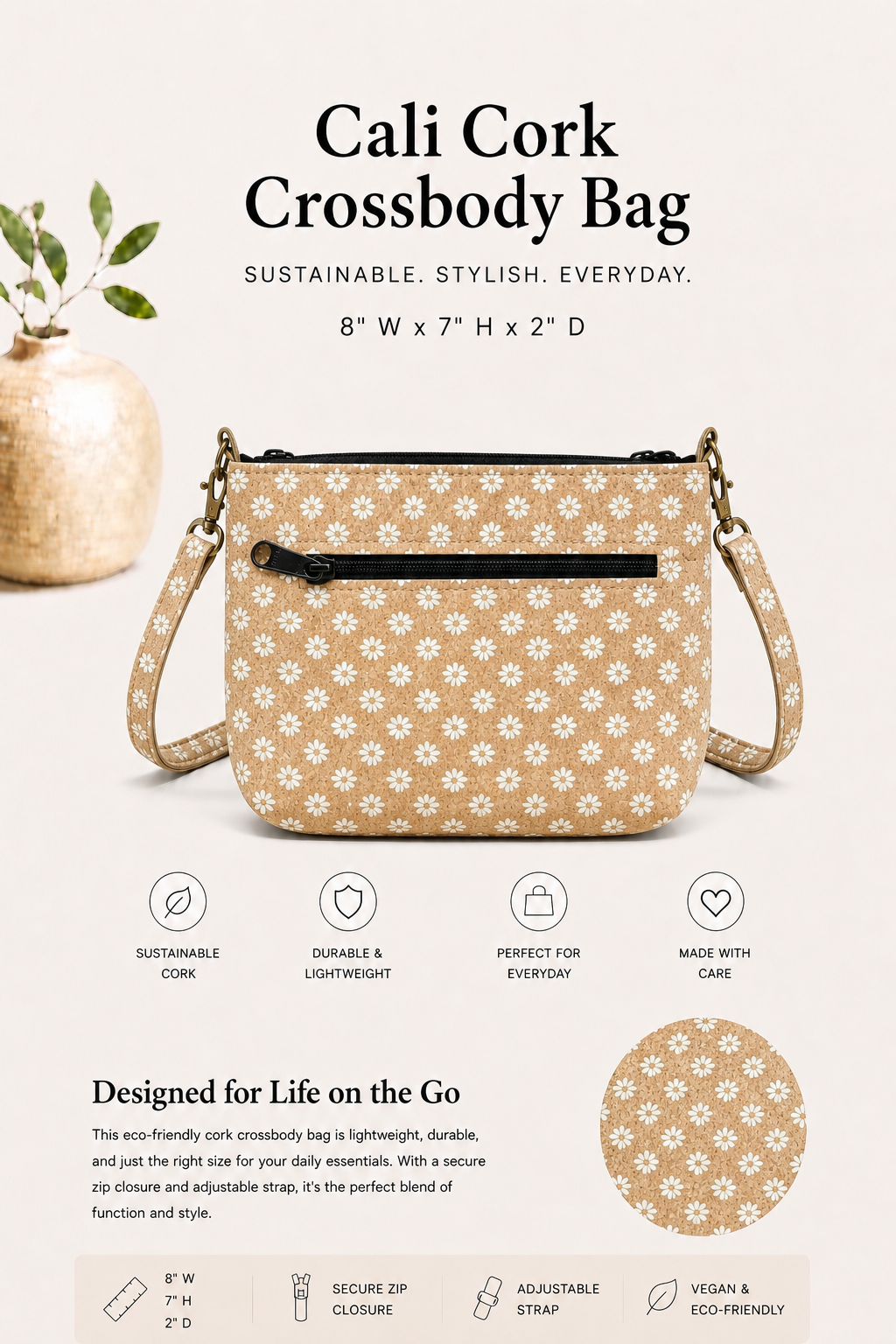 Cali Cork Crossbody Bag – Handmade - Vegan - Purse