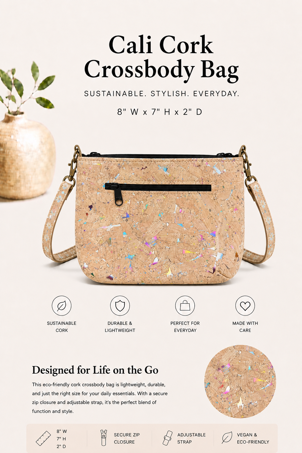 Cali Cork Crossbody Bag – Handmade - Vegan - Purse