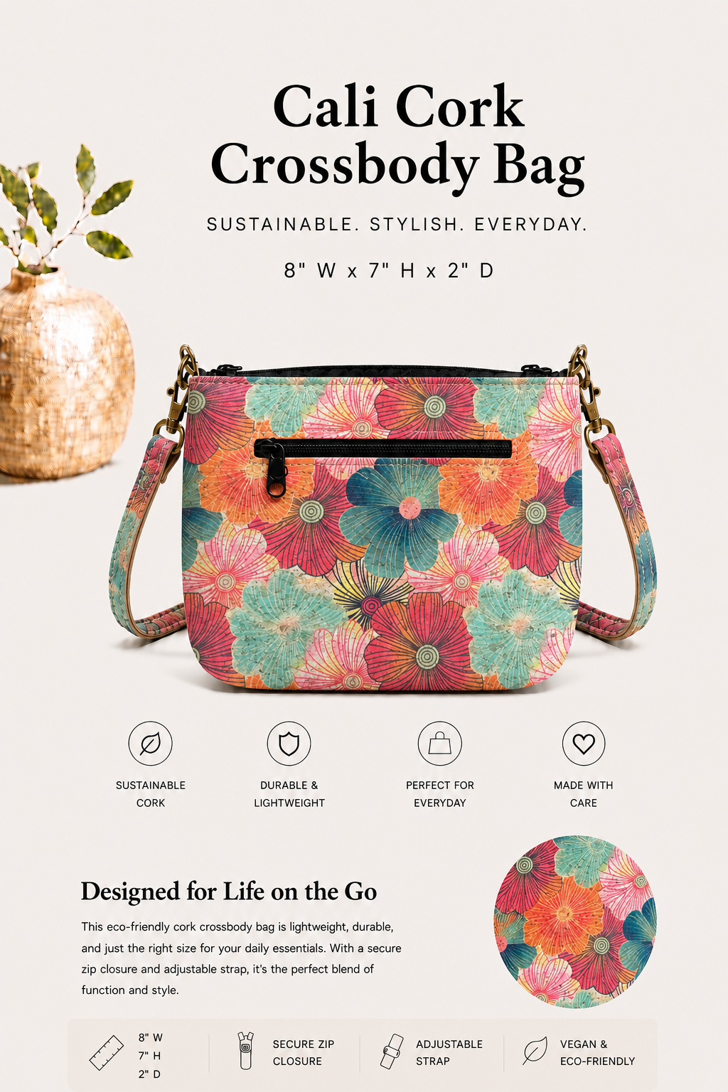 Cali Cork Crossbody Bag – Handmade - Vegan - Purse
