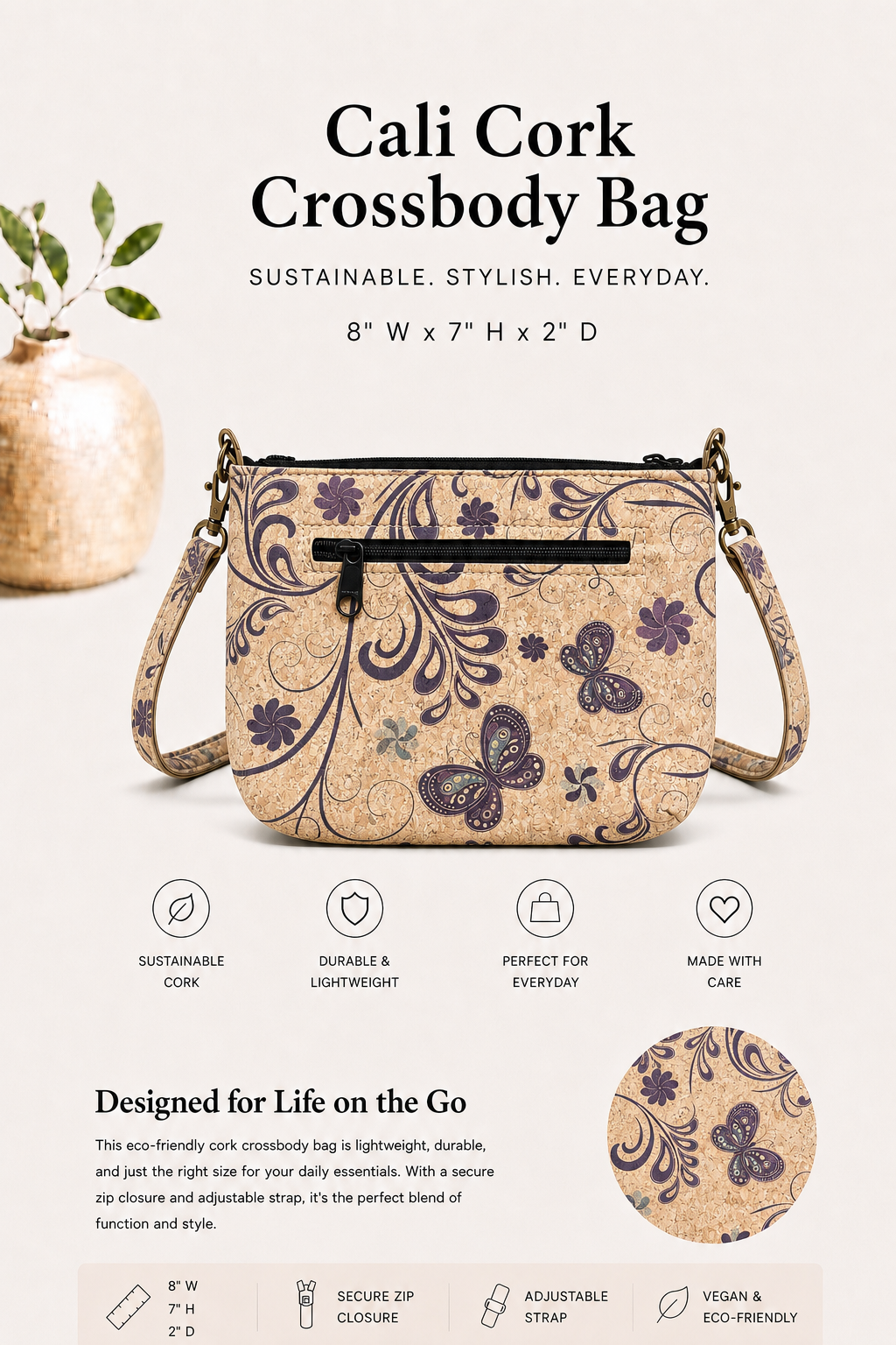 Cali Cork Crossbody Bag – Handmade - Vegan - Purse