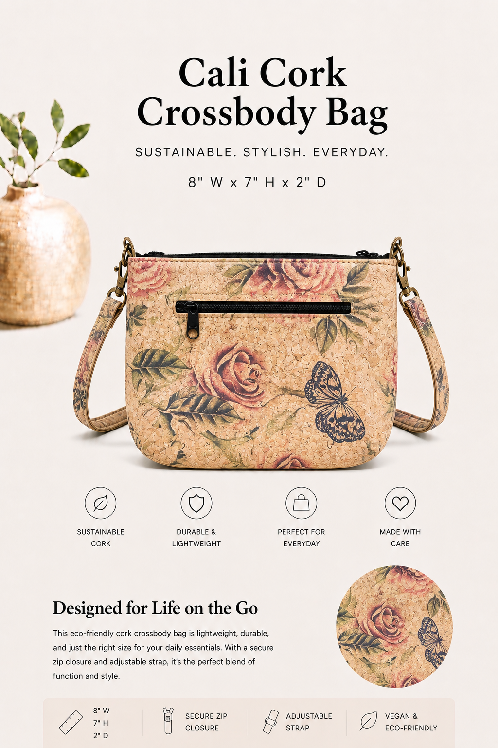 Cali Cork Crossbody Bag – Handmade - Vegan - Purse