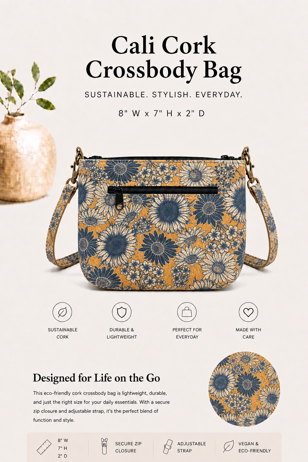 Cali Cork Crossbody Bag – Handmade - Vegan - Purse