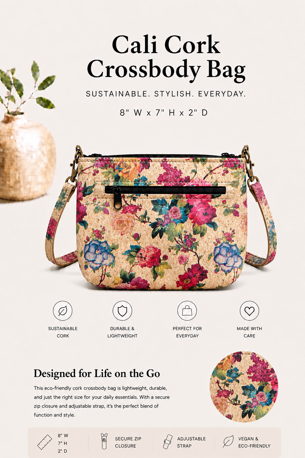 Cali Cork Crossbody Bag – Handmade - Vegan - Purse
