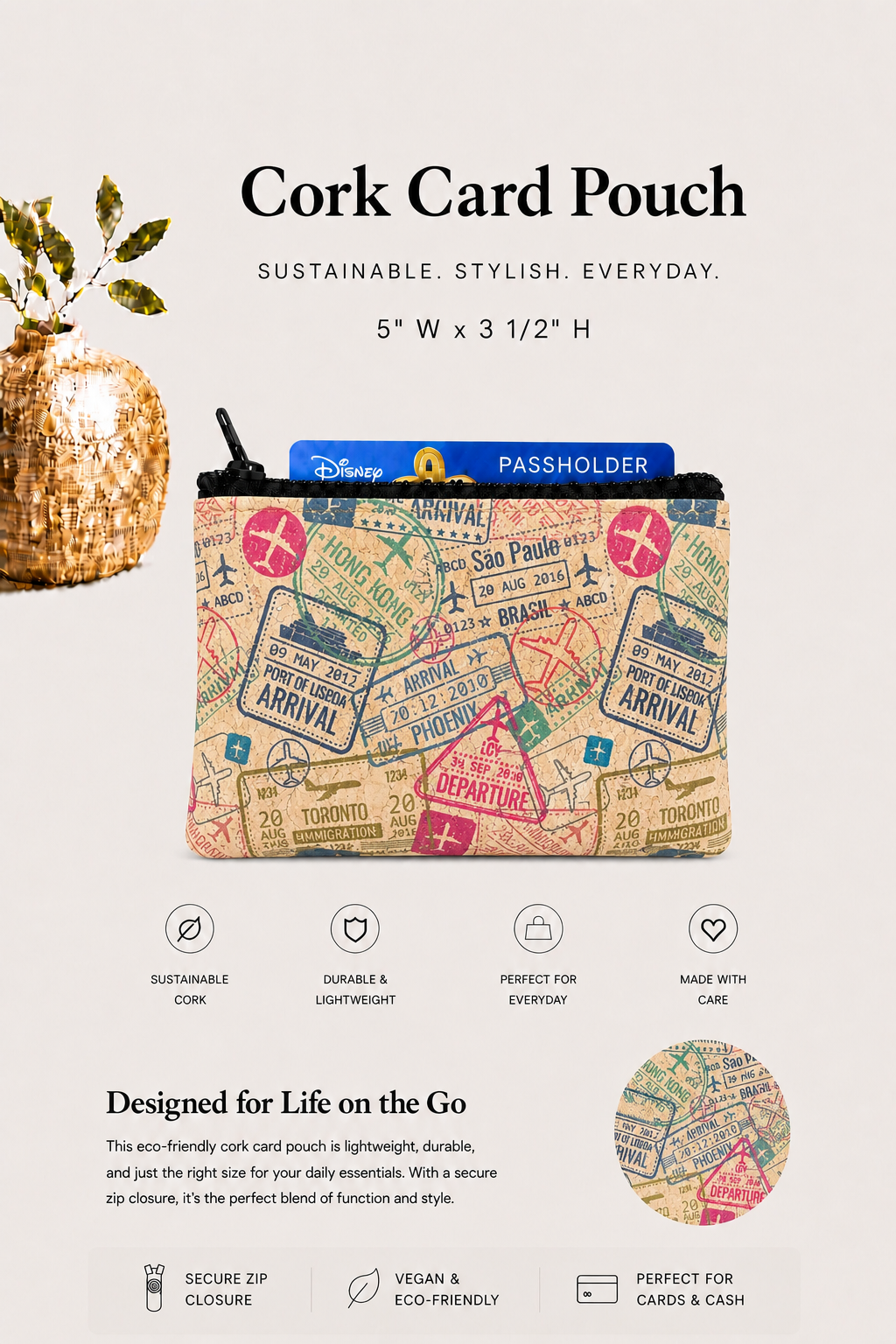 Cards/Coins/Jewelry Pouch - Cork -Vegan - Handmade - Sustainable - Choose your fabric