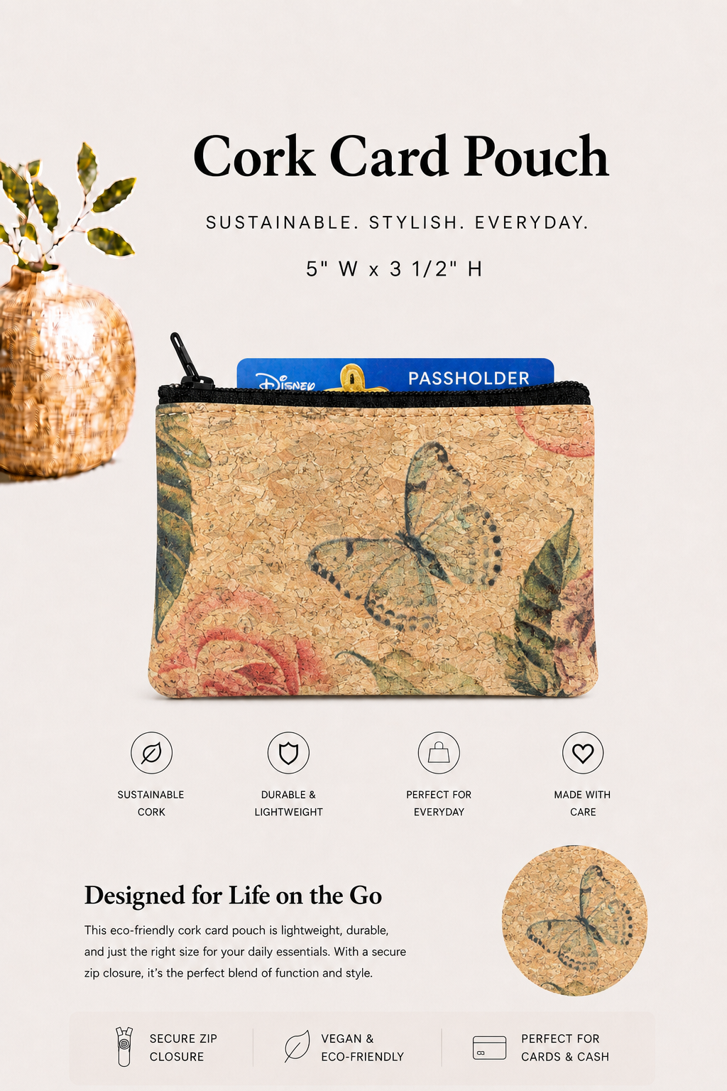 Cards/Coins/Jewelry Pouch - Cork -Vegan - Handmade - Sustainable - Choose your fabric