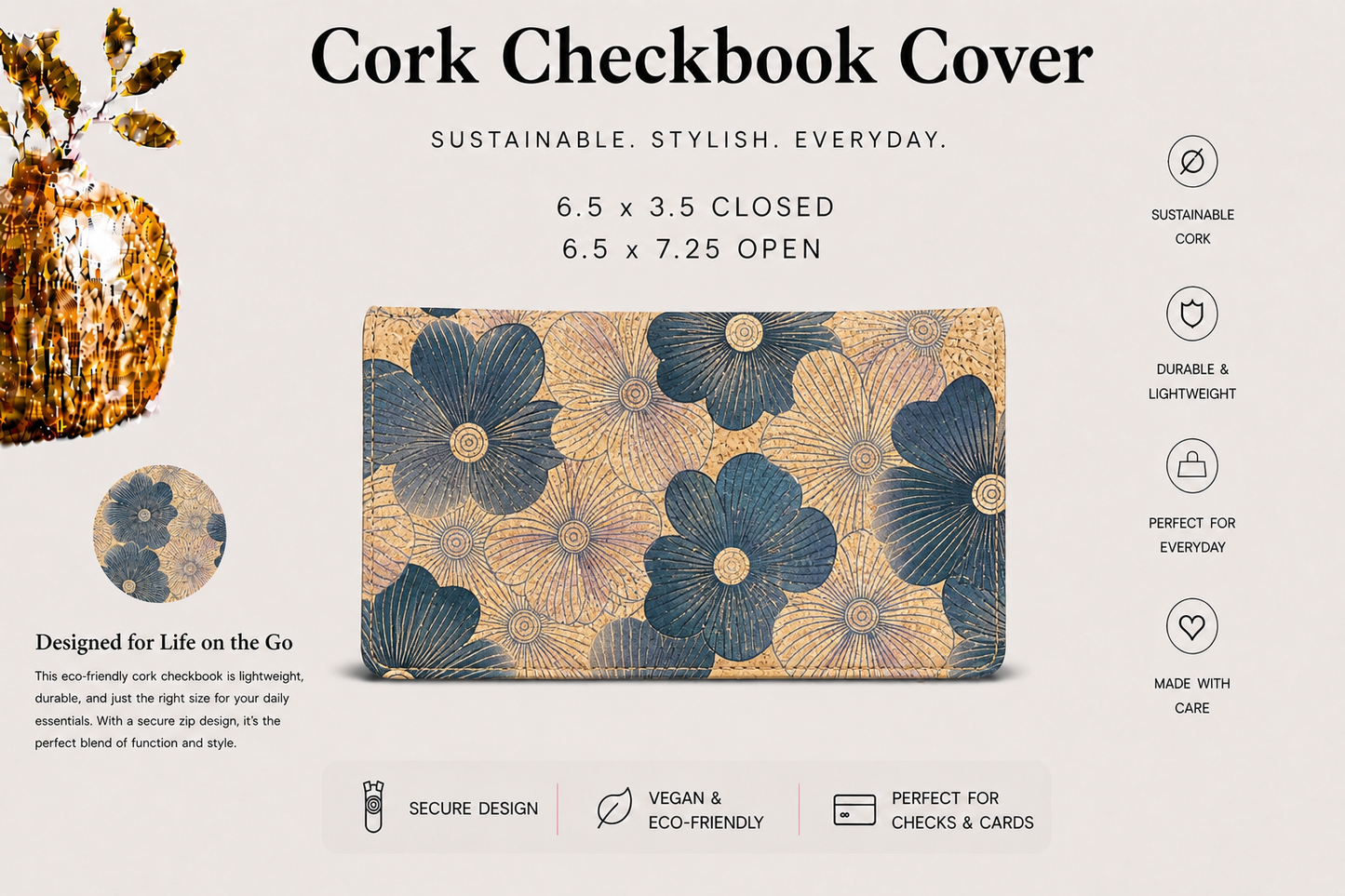 Checkbook Cork Cover - Vegan - Handmade - Sustainable