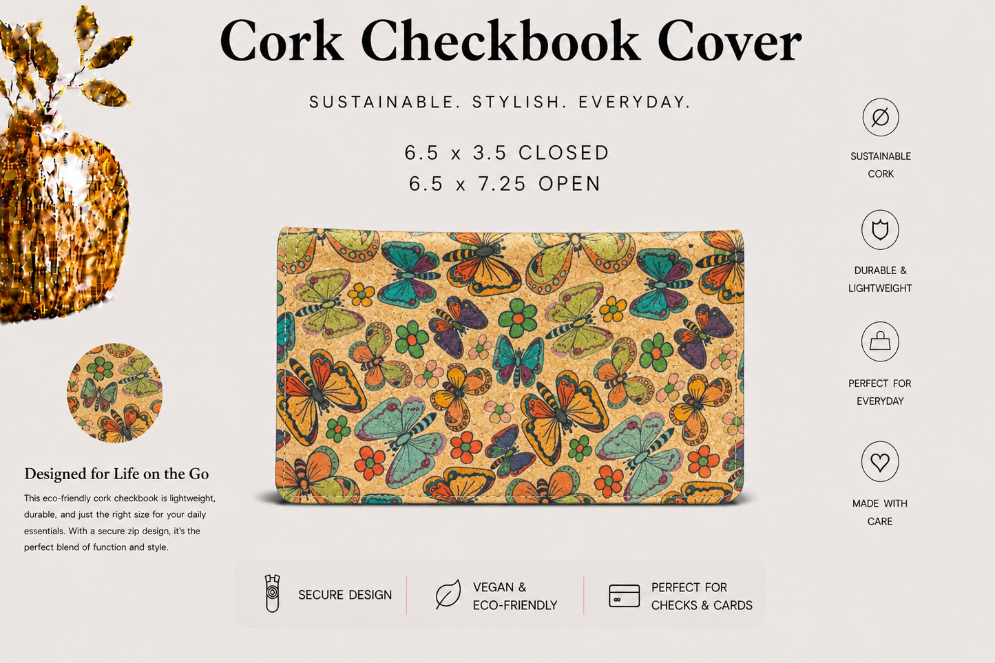 Checkbook Cork Cover - Vegan - Handmade - Sustainable