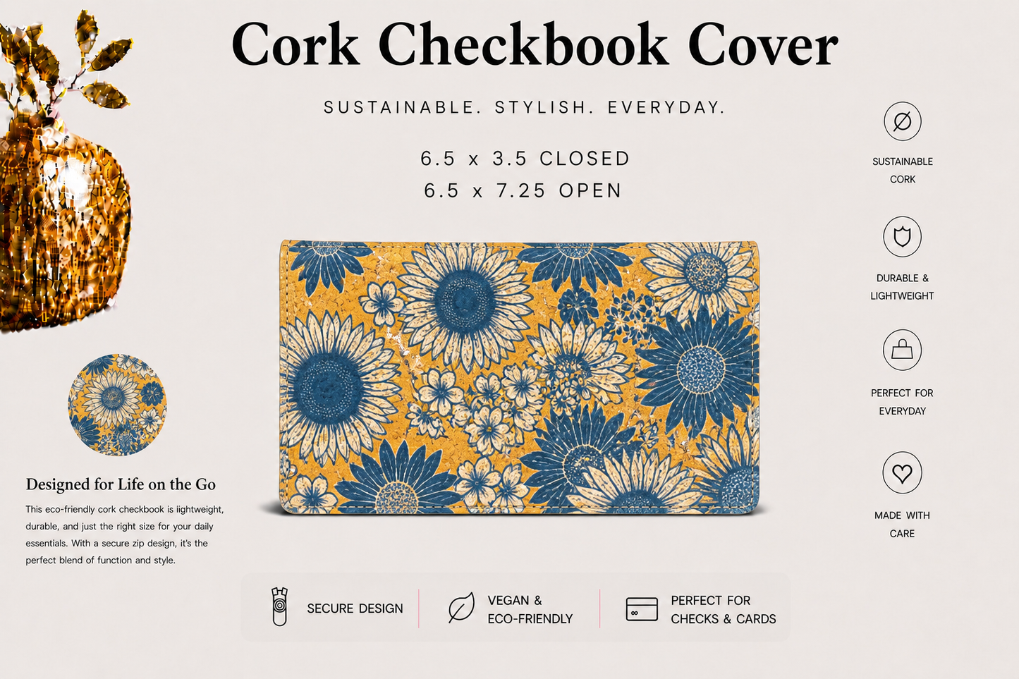 Checkbook Cork Cover - Vegan - Handmade - Sustainable