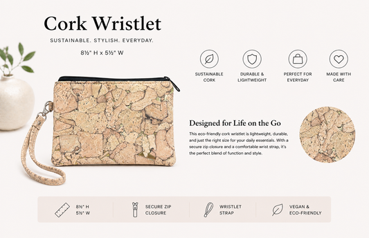 Clutch/Wristlet - Cork - Handmade - Vegan- Choose your Fabric