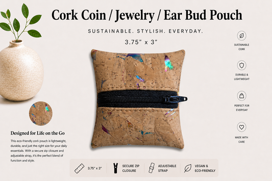 Coin//Jewelry/Earbud Cork Pouches- Vegan - Handmade - Sustainable