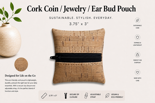 Coin//Jewelry/Earbud Cork Pouches- Vegan - Handmade - Sustainable
