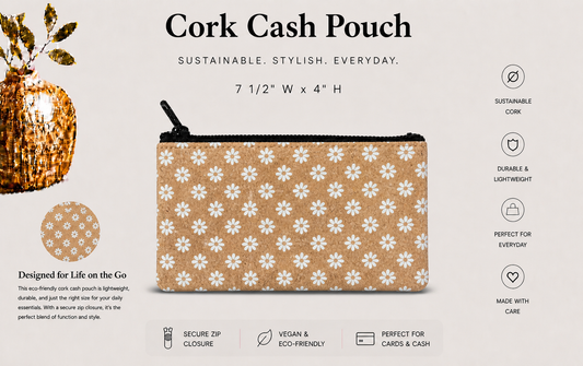 Cash/Pencil Pouch - Cork -Handmade – Vegan Coin & Jewelry Travel Pouch