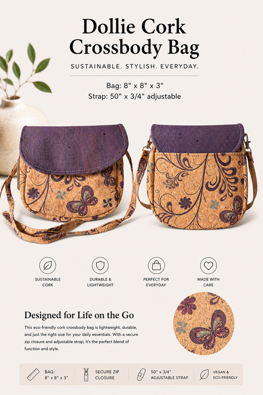 Dollie Cork Crossbody Bag – Handmade - Vegan - Adjustable Strap