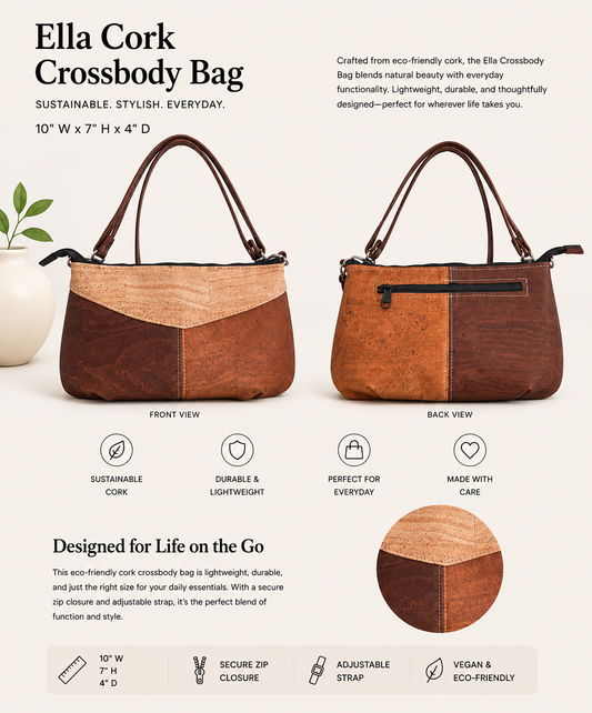 Ella Cork Crossbody Bag - Vegan - Handmade - Sustainable - Adjustable Strap