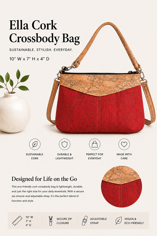 Ella Cork Crossbody Bag - Vegan - Handmade - Sustainable - Adjustable Strap