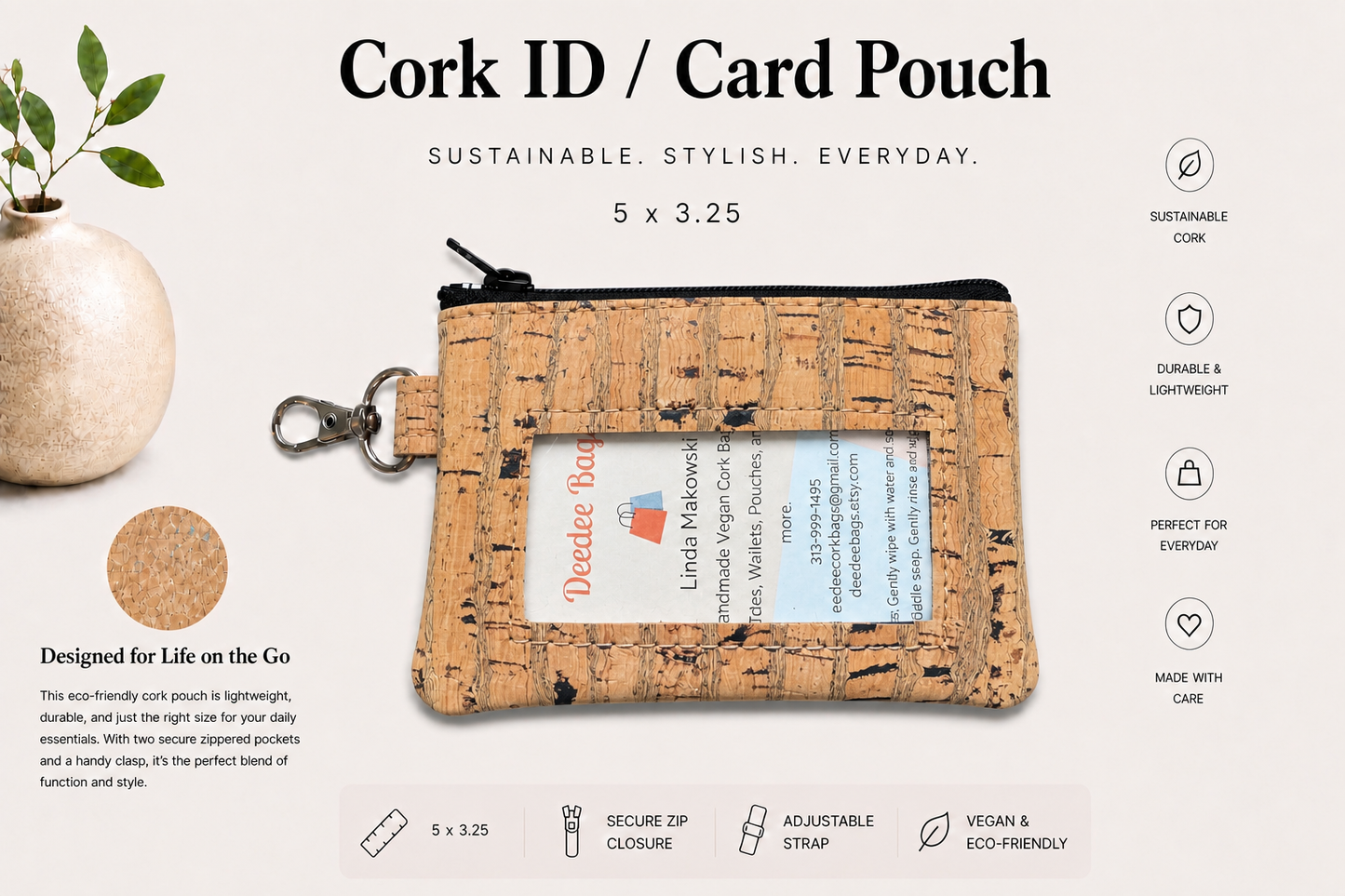 ID Card Cork Pouch - Vegan - Handmade - Sustainable