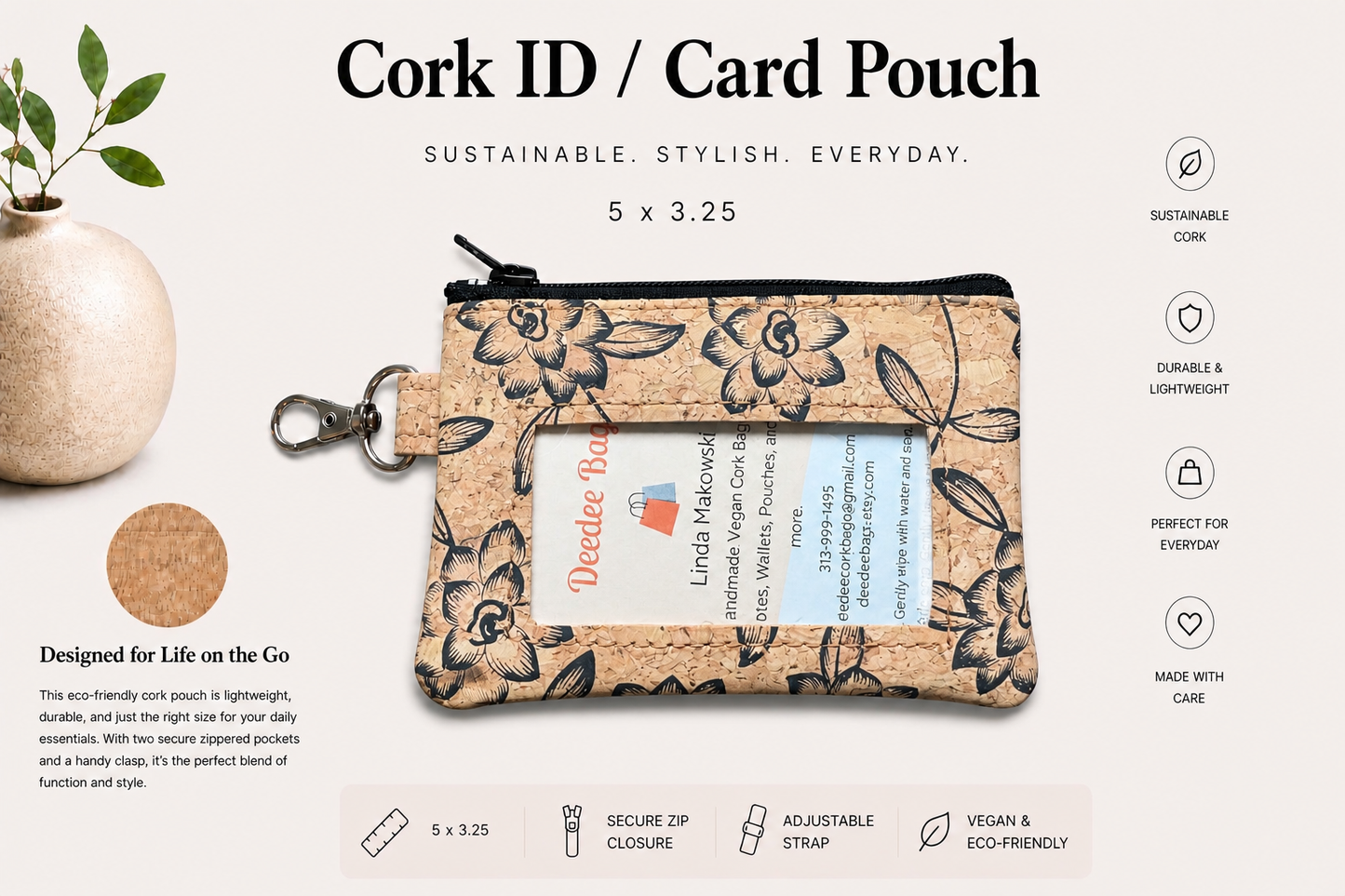 ID Card Cork Pouch - Vegan - Handmade - Sustainable