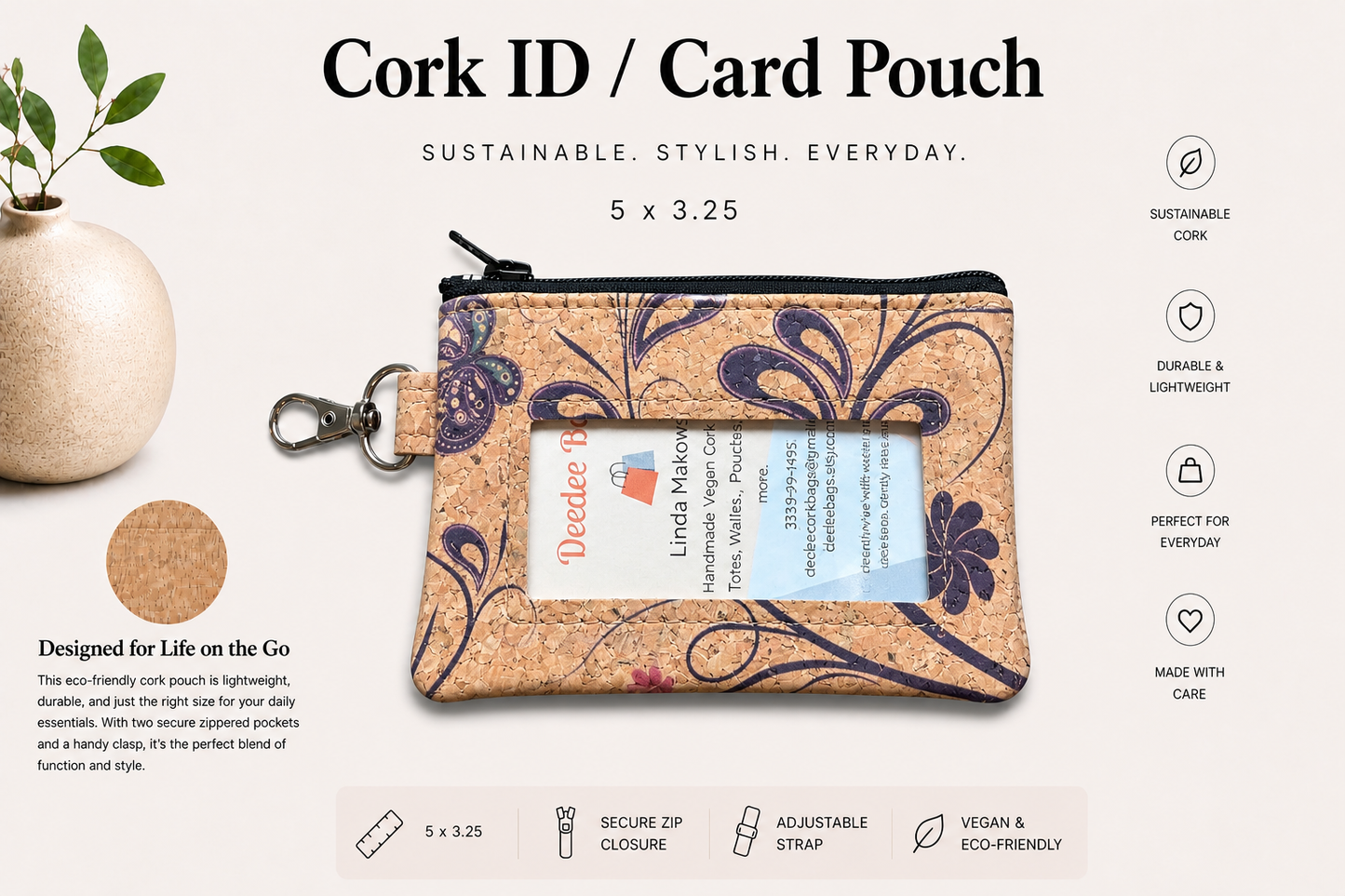 ID Card Cork Pouch - Vegan - Handmade - Sustainable