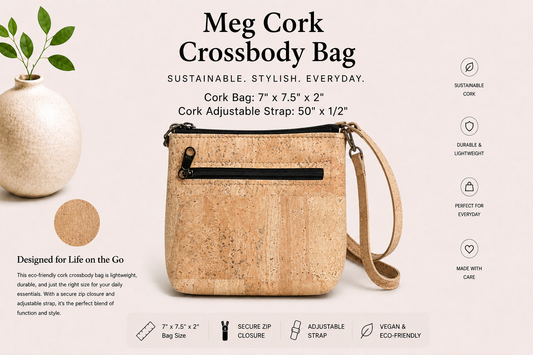Meg Cork Crossbody Bag - Handmade - Vegan -  Adjustable Strap