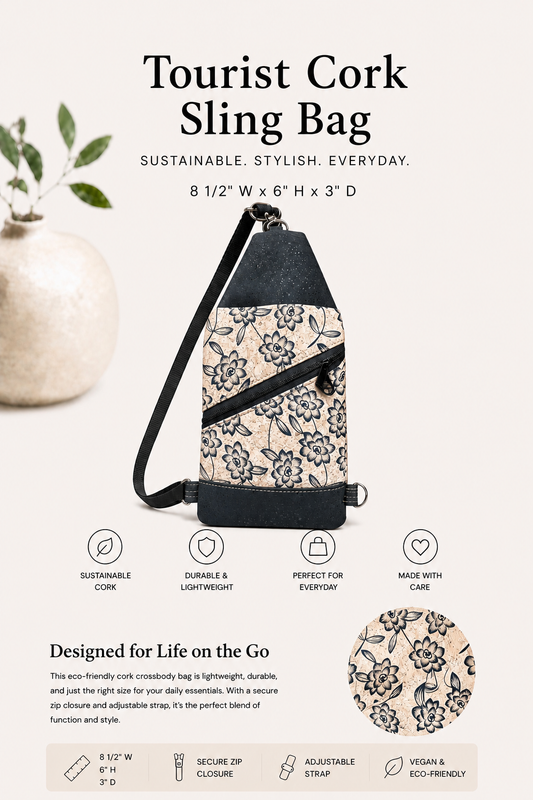 Tourist Cork Sling  Bag -Vegan - Handmade - Adjustable Strap
