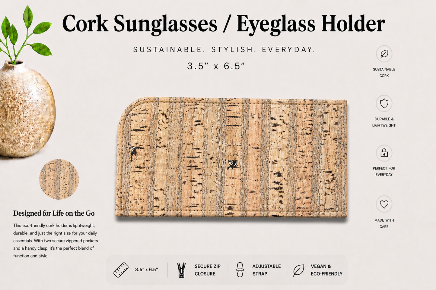 Sunglass/Eyeglass Cork Holder - Vegan - Handmade - Sustainable