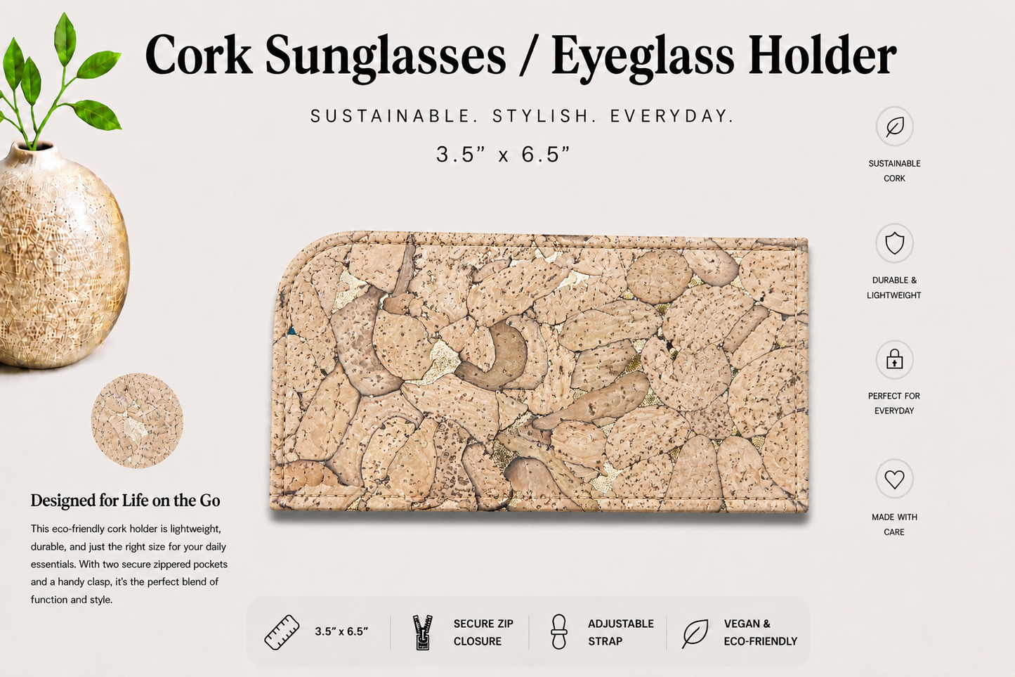 Sunglass/Eyeglass Cork Holder - Vegan - Handmade - Sustainable
