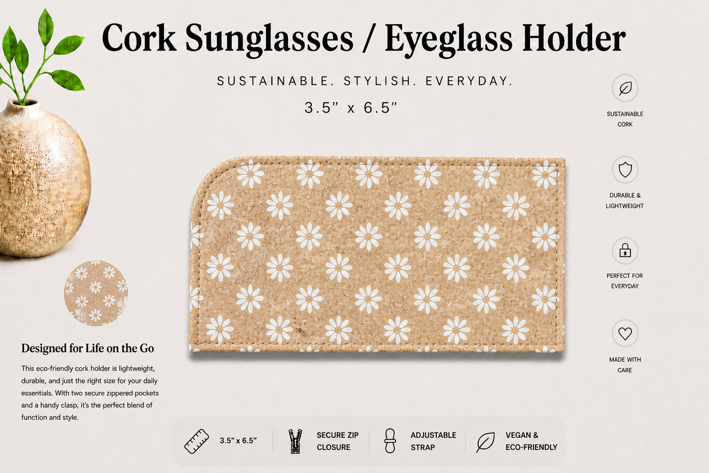 Sunglass/Eyeglass Cork Holder - Vegan - Handmade - Sustainable