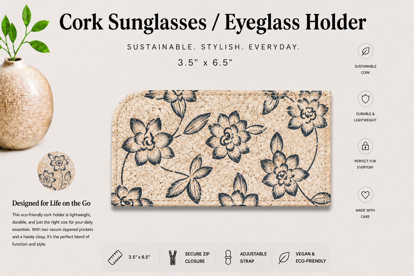 Sunglass/Eyeglass Cork Holder - Vegan - Handmade - Sustainable