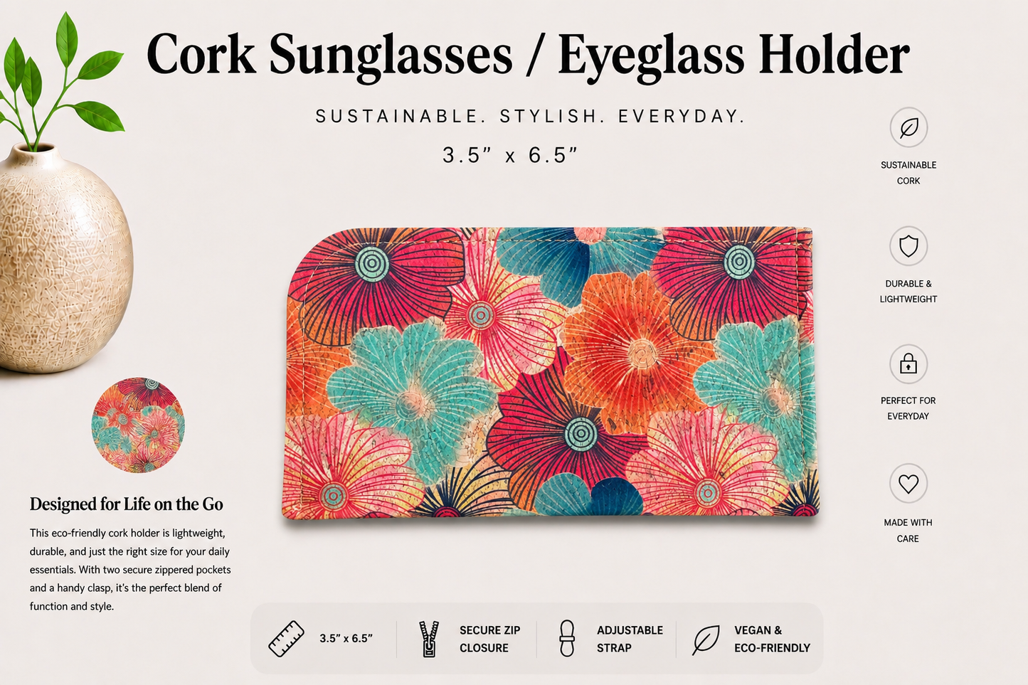 Sunglass/Eyeglass Cork Holder - Vegan - Handmade - Sustainable