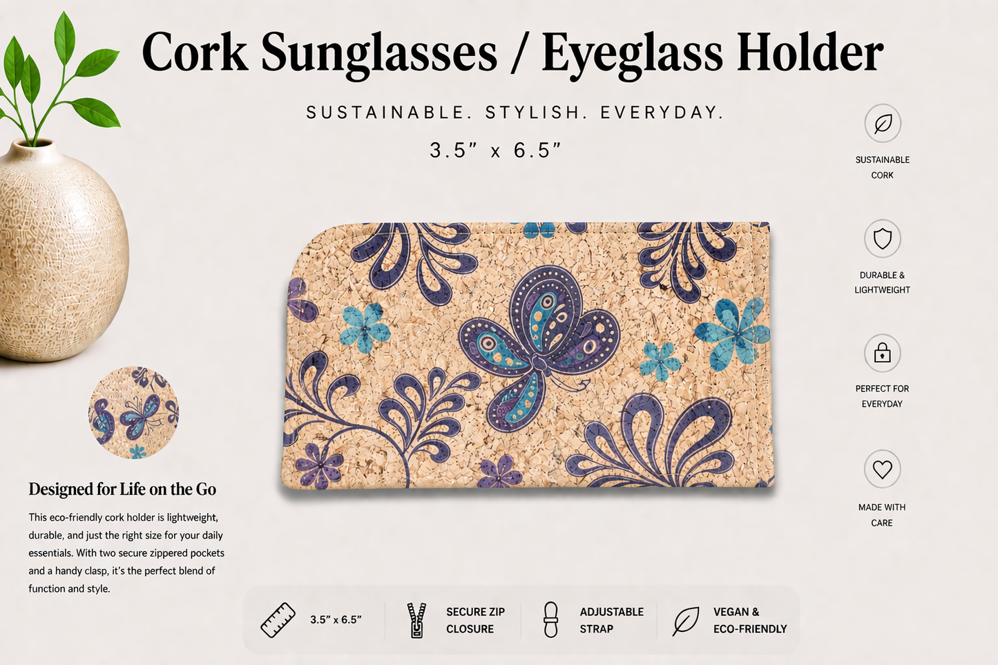 Sunglass/Eyeglass Cork Holder - Vegan - Handmade - Sustainable