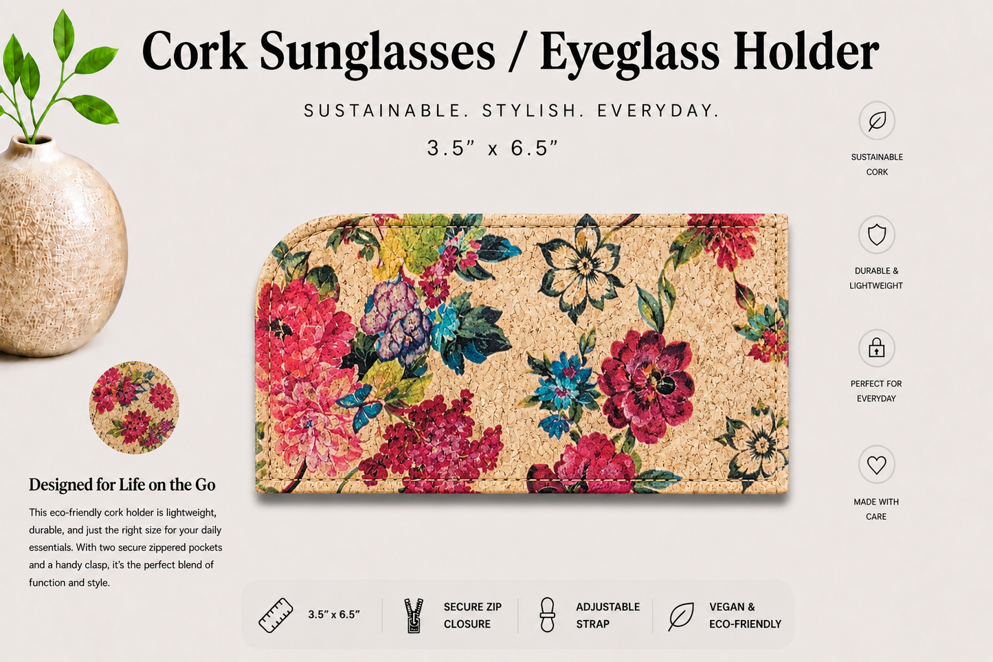 Sunglass/Eyeglass Cork Holder - Vegan - Handmade - Sustainable