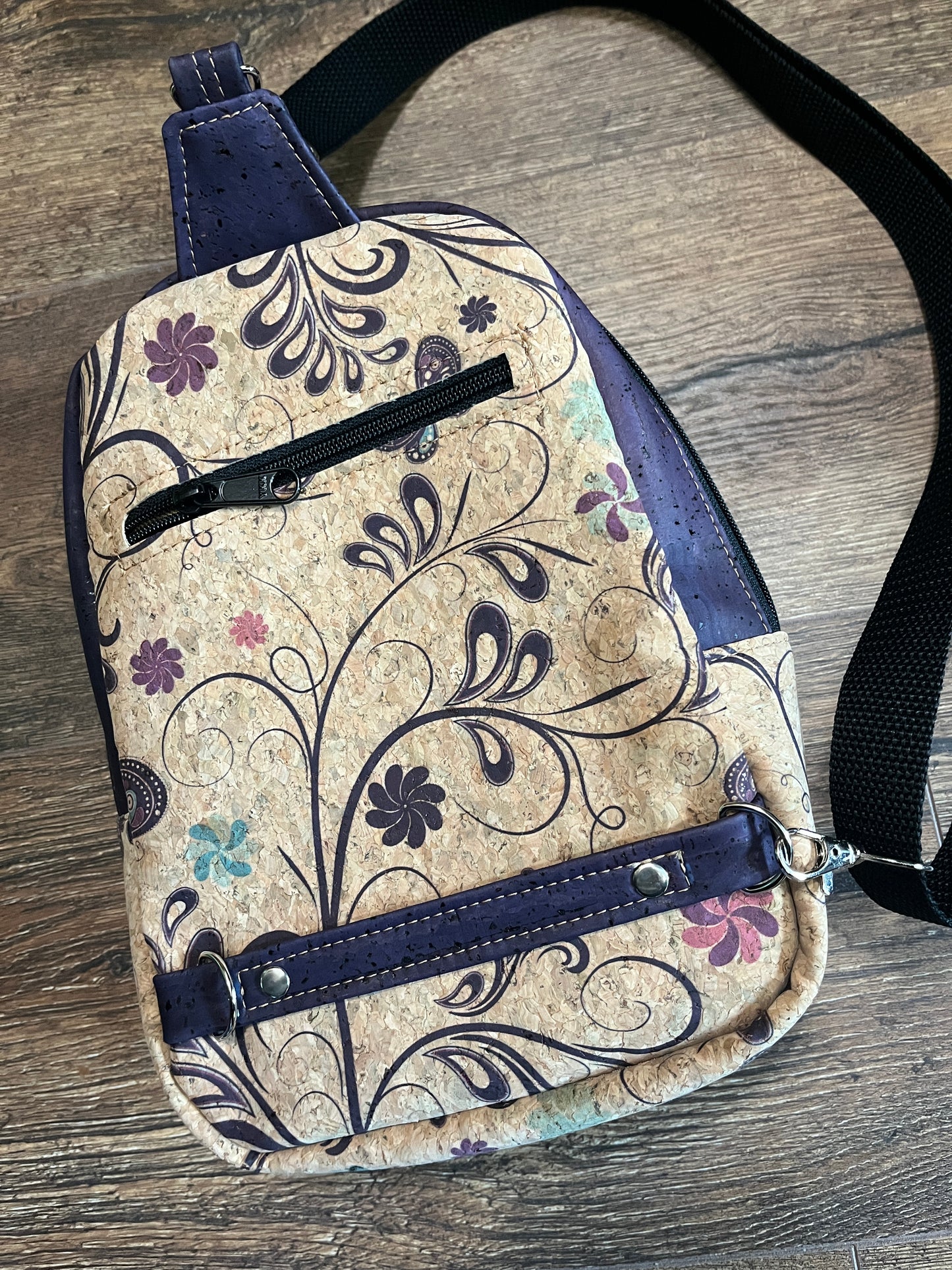 Simplicity Cork Sling Bag - w/Adjustable Strap - Vegan - Handmade