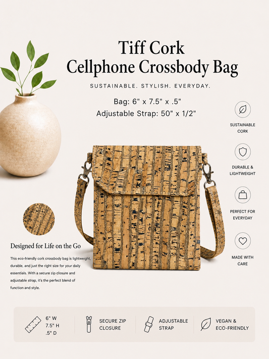 Tiff Cork Cellphone Crossbody Bag - Handmade - Vegan  - Adjustable Strap