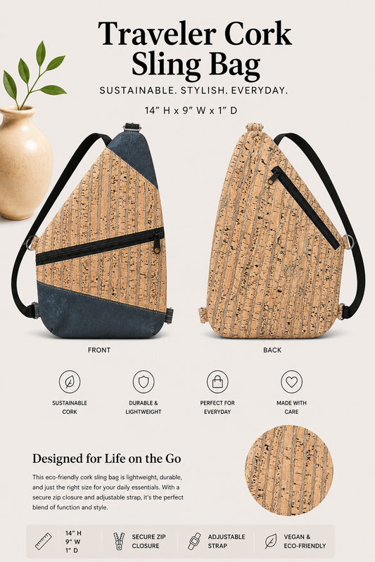 Traveler Cork Sling Bag – Handmade - Vegan - Adjustable Strap