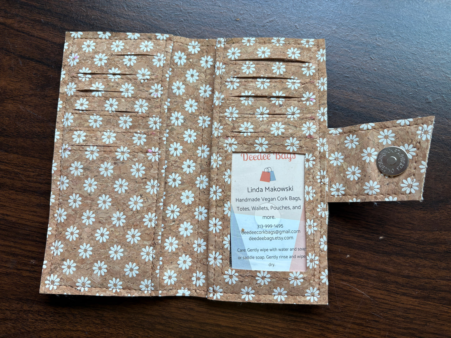 Tall Cork Wallet -ID Pocket-11 Card Pockets Bill Slots-Coin Pouch-Vegan-Handmade-Sustainable-Choose your fabric