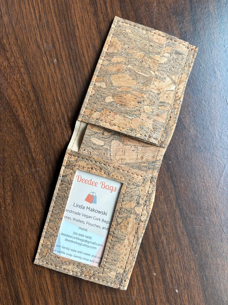 Bi-Fold Cork Wallet - Vegan - Handmade - ID Window